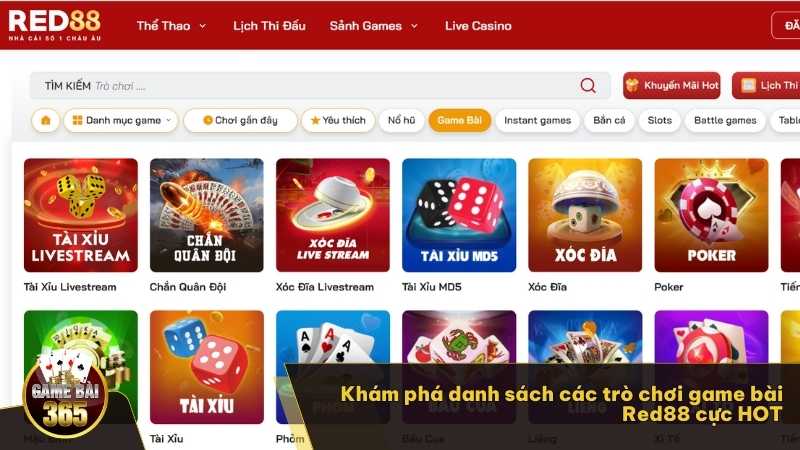 Khám phá danh sách các trò chơi game bài Red88 cực HOT