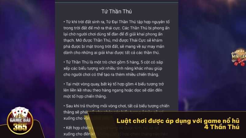 Luật chơi được áp dụng với game nổ hũ 4 Thần Thú 