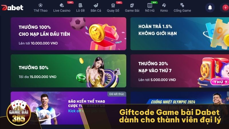 Giftcode Game bài Dabet dành cho thành viên đại lý