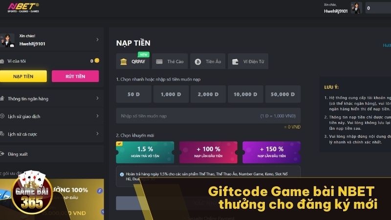 Giftcode Game bài NBET thưởng cho đăng ký mới