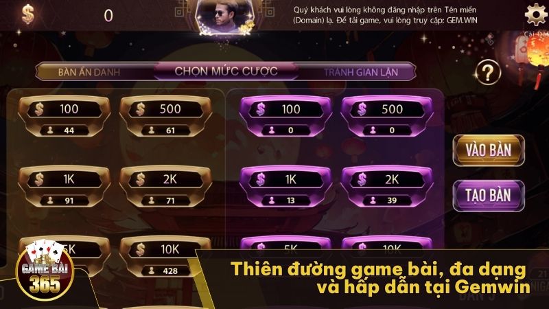 Thiên đường game bài, đa dạng và hấp dẫn tại Gemwin